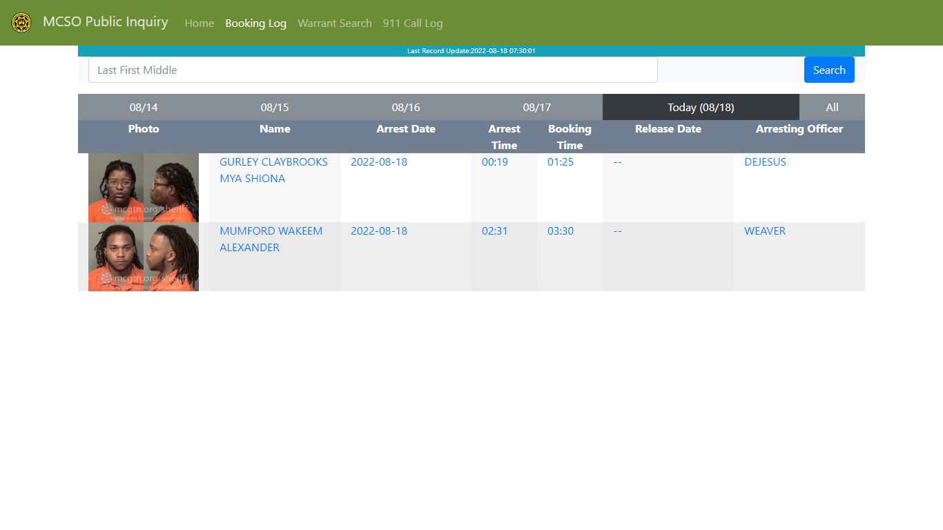 MCSO Public Inquiry: Booking Log - api.mcgtn.org